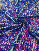 Sword Shaped Sequins - Royal Blue - Hanging Iridescent Sequins On Mesh Fabric By Yard