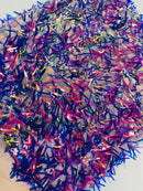 Sword Shaped Sequins - Royal Blue - Hanging Iridescent Sequins On Mesh Fabric By Yard