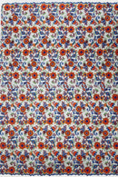 Multi-Color Flower Fabric - Royal Blue / Orange / Red- Embroidered Floral Design Lace Fabric By Yard