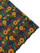 Multi-Color Flower Fabric - Royal Blue / Yellow / Red - Embroidered Floral Design Lace Fabric By Yard