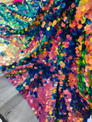 Circle Paillette Sequins - Iridescent Royal - Large Round Paillette Sequins Design Fabric By Yard