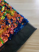 Circle Paillette Sequins - Iridescent Royal - Large Round Paillette Sequins Design Fabric By Yard