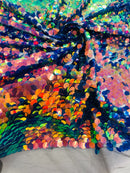 Circle Paillette Sequins - Iridescent Royal - Large Round Paillette Sequins Design Fabric By Yard