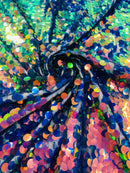 Circle Paillette Sequins - Iridescent Royal - Large Round Paillette Sequins Design Fabric By Yard