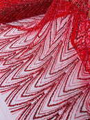 Red Luxury Beaded Pattern Fabric by the yard, Embroidery Beaded Lace Fabric (Copy)