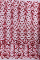 Red Luxury Beaded Pattern Fabric by the yard, Embroidery Beaded Lace Fabric (Copy)