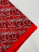 Red Silver Glitter Snake Design Shattered Glass Nylon Spandex Fabric By Yard, Snake Flocking Hologram, Glitter Snake Nylon Spandex