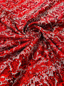 Red Silver Glitter Snake Design Shattered Glass Nylon Spandex Fabric By Yard, Snake Flocking Hologram, Glitter Snake Nylon Spandex