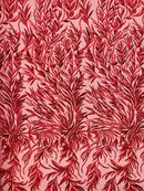 Red Beaded Fabric by the yard, Bridal beaded, Damask Pattern With Beads and Sequin