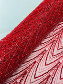 Red Luxury Beaded Pattern Fabric by the yard, Embroidery Beaded Lace Fabric (Copy)