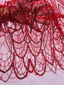 Red Luxury Beaded Pattern Fabric by the yard, Embroidery Beaded Lace Fabric (Copy)