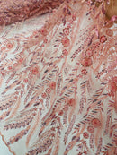 Rose Floral Design Beads & Sequins, Lace Beaded Floral & Leaf Embroidered Lace