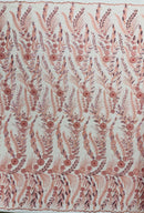 Rose Floral Design Beads & Sequins, Lace Beaded Floral & Leaf Embroidered Lace