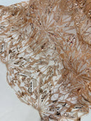 Rose Gold Beaded Fabric By The Yard, Luxury Geometric Design Beads and Sequins