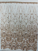 Rose Gold Beaded Fabric By The Yard, Luxury Geometric Design Beads and Sequins