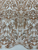Rose Gold Beaded Fabric By The Yard, Luxury Geometric Design Beads and Sequins