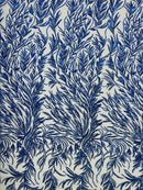 Royal Blue Beaded Fabric by the yard, Bridal beaded, Damask Pattern With Beads and Sequin