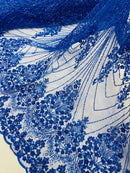 Royal Blue Luxury Beaded Fabric By The Yard, Luxury Geometric Design Beads and Sequins Mesh