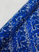 Royal Blue Silver Glitter Snake Design Shattered Glass Nylon Spandex Fabric By Yard, Snake Flocking Hologram, Glitter Snake Nylon Spandex