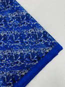 Royal Blue Silver Glitter Snake Design Shattered Glass Nylon Spandex Fabric By Yard, Snake Flocking Hologram, Glitter Snake Nylon Spandex