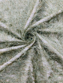 Metallic Fringe Eyelash / Feather - Sage / Gold - Embroidered Fabric with Hanging Details 2 Way Stretch By Yard