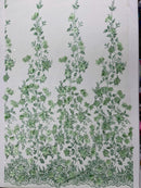 Big Flower 3D Glitter Fabric - Sage Green - Embroidered Floral Sequins Design Fabric by Yard