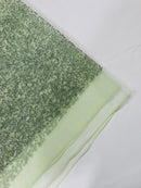 Rhinestone Glitter Mesh Fabric - Sage Green - Shiny Glitter Mesh Rhinestone Detail Fabric by Yard
