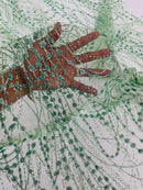 Tulle Glitter Galaxy Design Fabric - Sage Green - Tulle Fabric with Sparkle Glitter Design Sold By Yard