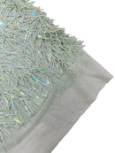 Sword Shaped Sequins - Sage Green - Hanging Iridescent Sequins On Mesh Fabric By Yard