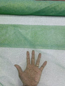 Glitter Lace Mesh Fabric - Sage Green - Shimmer Glitter Dot Design on Mesh Lace By Yard