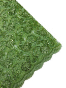 Corded Lace Flower Fabric - Sage Green - Floral Design Embroidered Sequins on Mesh Lace Fabric