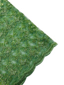 Metallic Floral Butterfly Fabric - Sage Green - Embroidered Floral Butterfly Design Mesh Fabric by Yard