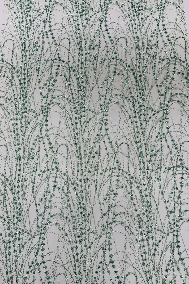 Tulle Glitter Galaxy Design Fabric - Sage Green - Tulle Fabric with Sparkle Glitter Design Sold By Yard