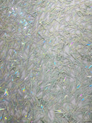 Sword Shaped Sequins - Sage Green - Hanging Iridescent Sequins On Mesh Fabric By Yard