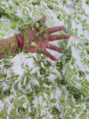 3D Rhinestone Flower Design - Sage Green - Flower Sequins  Embroidered Lace Fabric By Yard