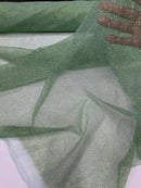 Glitter Lace Mesh Fabric - Sage Green - Shimmer Glitter Dot Design on Mesh Lace By Yard