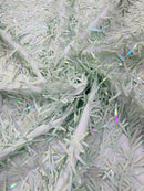 Sword Shaped Sequins - Sage Green - Hanging Iridescent Sequins On Mesh Fabric By Yard