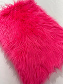 60" Solid Shaggy Faux Fur - Shocking Pink - Long Pile Luxury Shaggy Soft Faux Fur Fabric By Yard