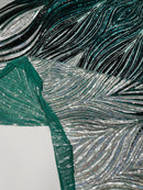 Three Tone Feather Fabric - Silver / Black - 4 Way Stretch Embroidered Sequins By Yard