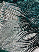 Three Tone Feather Fabric - Silver / Black - 4 Way Stretch Embroidered Sequins By Yard
