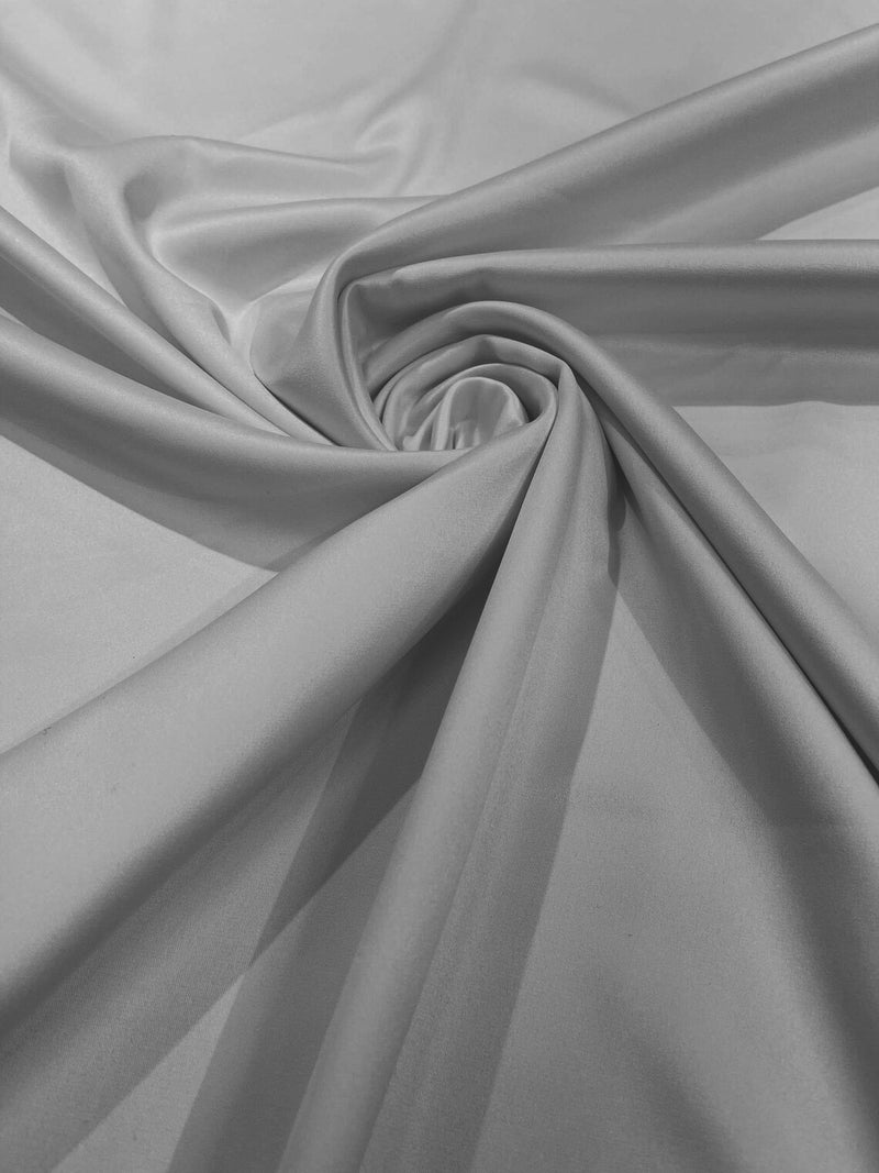 Matte L'Amour Stretch Satin - Silver - Stretch Satin Fabric For Bridal, Prom Dress Sold By Yard