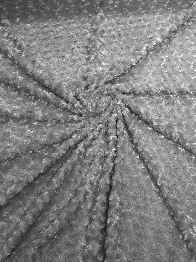 Minky Rose Swirl Fabric - Silver  - 58" Blossom Ball Rosebud Plush Fur Soft Fabric By Yard