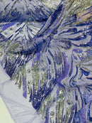 Olivia Sequins Design - Silver / Lilac - 4 Way Stretch Multi Color Sequin Fabric on Mesh Sold By The Yard