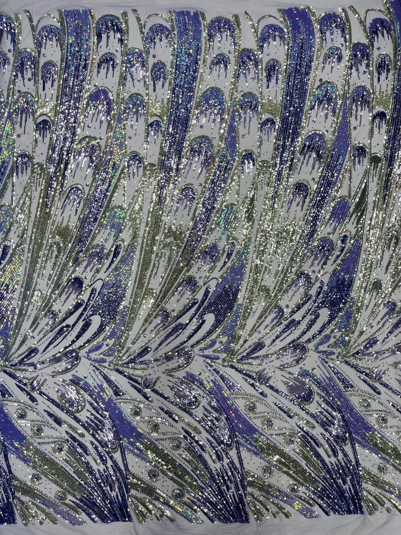 Olivia Sequins Design - Silver / Lilac - 4 Way Stretch Multi Color Sequin Fabric on Mesh Sold By The Yard