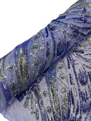 Olivia Sequins Design - Silver / Lilac - 4 Way Stretch Multi Color Sequin Fabric on Mesh Sold By The Yard