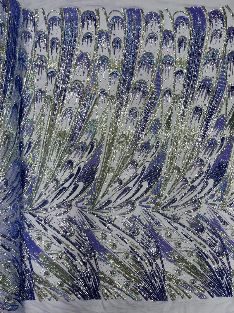 Olivia Sequins Design - Silver / Lilac - 4 Way Stretch Multi Color Sequin Fabric on Mesh Sold By The Yard