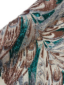 Olivia Sequins Design - Silver/Rose Gold/Green - 4 Way Stretch Multi Color Sequin Fabric on Mesh Sold By The Yard