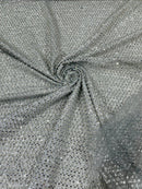 Glitter Tulle Bead Fabrics - Silver - 60" Wide Shiny Glitter Mesh Fabric Sold By The Yard