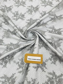 Floral Cluster Corded Fabric - Silver - Fancy Flower Embroidery Lace Mesh Fabric By Yard