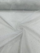 Sparkle Tulle Glitter Fabric - Silver - Tulle Fabric with Sparkle Glitter Sold By Yard